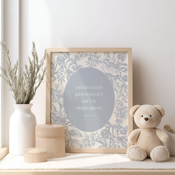 Cottagecore Christian Nursery Decor, Bible Verse Nursery Poster, James 117 Wall Art, Every Good and Perfect Gift, Neutral Nursery Decor 1668954869