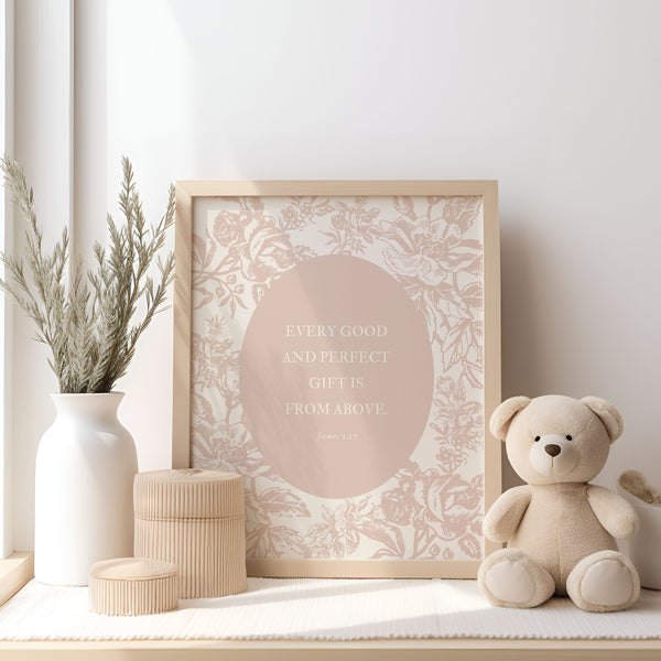 Cottagecore Christian Nursery Decor, Bible Verse Nursery Poster, James 117, Every Good and Perfect Gift, Vintage Nursery Decor Baby Girl 1673588253
