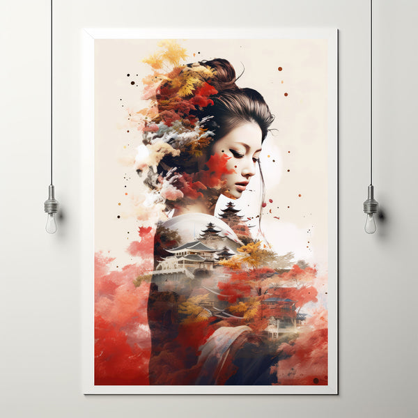 Abstract Double Exposure Poster - Asian Woman with Nature Overlay - Artistic Photography Print for Modern Wall Decor