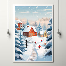 Charming Winter Village Poster | Cozy Snow-Covered Hamlet Print | Whimsical Winter Wonderland Art | Heartwarming Holiday Deco