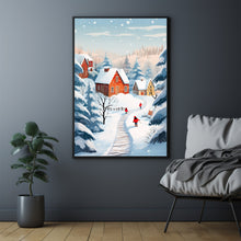 Charming Winter Village Poster | Cozy Snow-Covered Hamlet Print | Whimsical Winter Wonderland Art | Heartwarming Holiday Deco