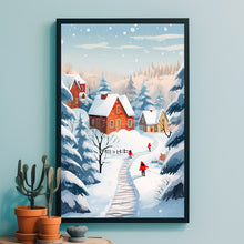 Charming Winter Village Poster | Cozy Snow-Covered Hamlet Print | Whimsical Winter Wonderland Art | Heartwarming Holiday Deco