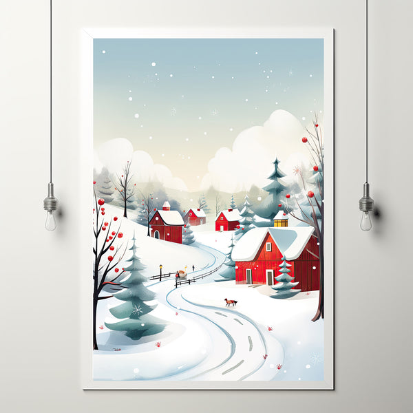 Winter Village Poster | Enchanting Snow Hamlet Print | Magical Winter Wonderland Wall Art | Festive Holiday Decor for Home