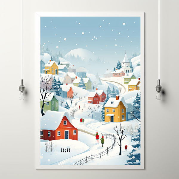 Vintage Winter Village Painting | Classic Winter Scenes Poster | Rustic Winter Landscape Wall Art Print | Country Style Winter Print for Home Decor