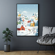 Vintage Winter Village Painting | Classic Winter Scenes Poster | Rustic Winter Landscape Wall Art Print | Country Style Winter Print for Home Decor