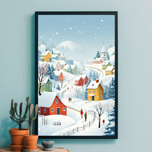 Vintage Winter Village Painting | Classic Winter Scenes Poster | Rustic Winter Landscape Wall Art Print | Country Style Winter Print for Home Decor