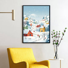 Vintage Winter Village Painting | Classic Winter Scenes Poster | Rustic Winter Landscape Wall Art Print | Country Style Winter Print for Home Decor