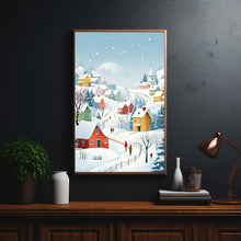 Vintage Winter Village Painting | Classic Winter Scenes Poster | Rustic Winter Landscape Wall Art Print | Country Style Winter Print for Home Decor