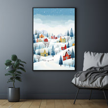 Winter Village Poster | Cozy Snow-Covered Hamlet Print | Whimsical Winter Wonderland Art | Heartwarming Holiday Deco