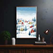 Winter Village Poster | Cozy Snow-Covered Hamlet Print | Whimsical Winter Wonderland Art | Heartwarming Holiday Deco