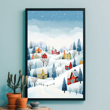 Winter Village Poster | Cozy Snow-Covered Hamlet Print | Whimsical Winter Wonderland Art | Heartwarming Holiday Deco