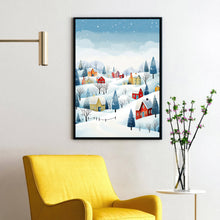 Winter Village Poster | Cozy Snow-Covered Hamlet Print | Whimsical Winter Wonderland Art | Heartwarming Holiday Deco