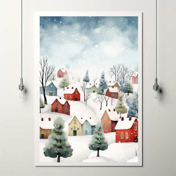 Winter Village Poster | Enchanting Snow Hamlet Print | Magical Winter Wonderland Wall Art | Festive Holiday Decor for Home