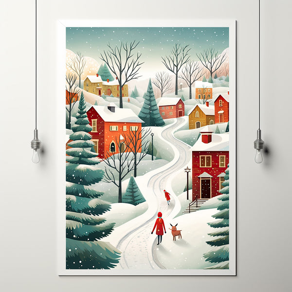 Vintage Winter Village Painting | Classic Winter Scenes Poster | Rustic Winter Landscape Wall Art Print | Country Style Winter Print for Home Decor