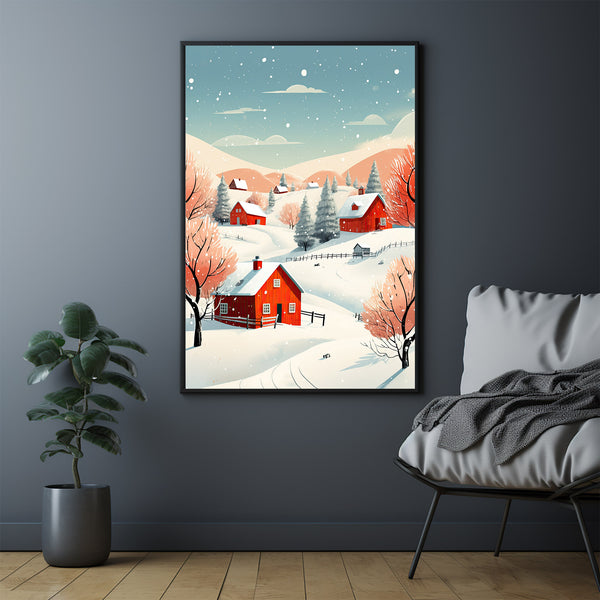 Rustic Farmhouse Village Poster | Classic Red Barn Wall Art Print | Co ...