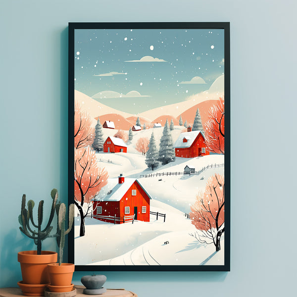 Rustic Farmhouse Village Poster | Classic Red Barn Wall Art Print | Co ...