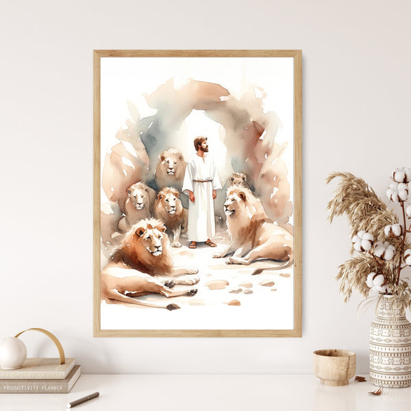 Daniel in the Lions Den Canvas Wall Art Poster Holy Bible Art Birthday Gift Watercolor Christian Print Trendy Living Room Home Easter Print 1655200975