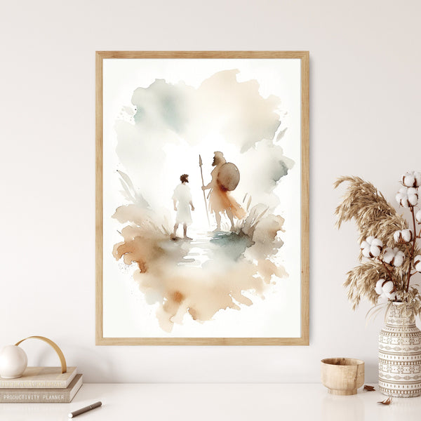 David and Goliath Canvas Wall Art Poster Holy Spirit Modern Bible Baptism Gift Watercolor Boho Christian Print Living Room Home Easter Print 1647796494