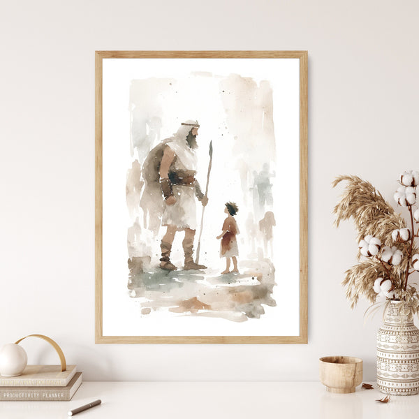 David and Goliath Canvas Wall Art Poster Holy Spirit Modern Bible Baptism Gift Watercolor Boho Christian Print Living Room Home Easter Print 1661979771