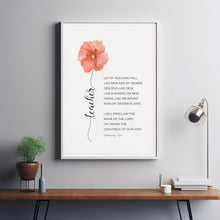 Deuteronomy 3223 Sunday School Teacher Appreciation Gift Poster Watercolor Flower Bible Verse Wall Art, Let My Teaching Fall Like Rain