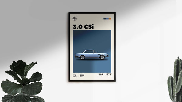 Wall Art Mid-Century BMW 3.0 CSI Poster Car Print, Birthday, Wall Print, Retro Wall Decor, Gift 1229544878