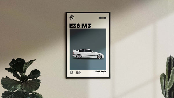 Wall Art Mid-Century BMW E36 M3 Poster Gift, Car Print, Birthday, Wall Print, Fathers Day, Retro Wall Decor 1138773068