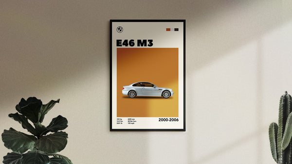 Wall Art Mid-Century BMW E46 M3 Poster Car Print, Birthday, Wall Print, Retro Wall Decor, Gift 1229792892