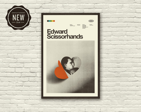 EDWARD SCISSORHANDS Inspired Poster - Minimalist, Tim Burton, Mid-Century Modern, Heart, Love, Black and White, Swiss 1029043702