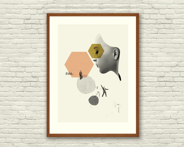 EX MACHINA - Ava Poster, 20 x 28 Lithograph Art Print, MidCentury Modern, Collage, Shapes, Coral, Gold, Vintage, Hipster, London 459545750