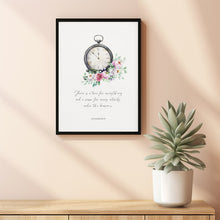 Ecclesiastes 31 Floral Christian Scripture Poster Wall Art, There is a time for everything Watercolor Clock and Spring Wildflowers Art