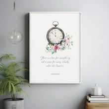 Ecclesiastes 31 Floral Christian Scripture Poster Wall Art, There is a time for everything Watercolor Clock and Spring Wildflowers Art