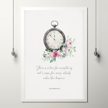 Ecclesiastes 31 Floral Christian Scripture Poster Wall Art, There is a time for everything Watercolor Clock and Spring Wildflowers Art