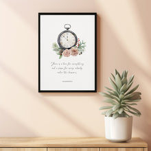 Ecclesiastes 31 There is a time for everything Watercolor Clock Pink Roses and Greenery Christian Christmas Scripture Poster Wall Art