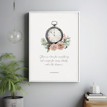 Ecclesiastes 31 There is a time for everything Watercolor Clock Pink Roses and Greenery Christian Christmas Scripture Poster Wall Art