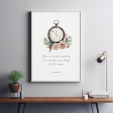 Ecclesiastes 31 There is a time for everything Watercolor Clock Pink Roses and Greenery Christian Christmas Scripture Poster Wall Art