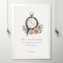 Ecclesiastes 31 There is a time for everything Watercolor Clock Pink Roses and Greenery Christian Christmas Scripture Poster Wall Art