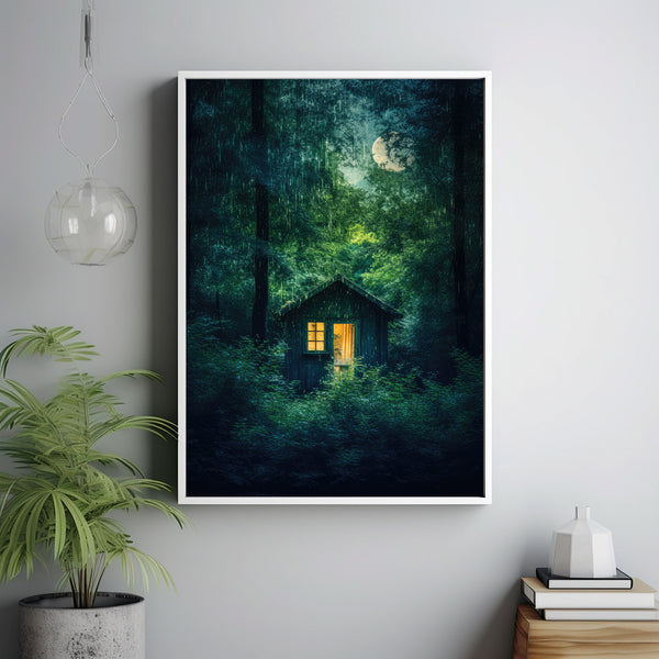 Enchanted Fairy Poster - Whimsical Fairy Wall Art with Small House in Green Tree Grove, Magical Forest Decor for All Ages