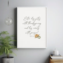 Enter His Gates with Thanksgiving Bible Verse Poster Wall Art, Psalm 1004 Fall Christian Scripture Art Print with Watercolor Pumpkins