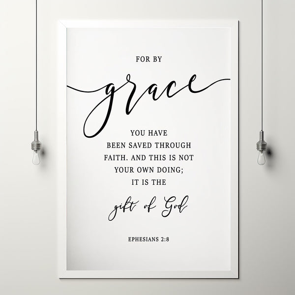 Ephesians 2:8 'By Grace Through Faith' Large Scripture Wall Art - Elegant Christian Gifts for Spiritual Inspiration