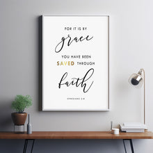 Ephesians 2:8 'By Grace Through Faith' Bible Verse Wall Art - Inspirational Christian Poster for Spiritual Reflection