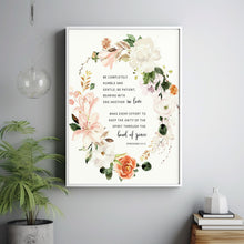 Ephesians 4:2-3 'Be Completely Humble' Floral Wreath Bible Verse Wall Art - Elegant Christian Gift for Inspiration and Unity