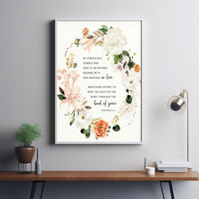 Ephesians 4:2-3 'Be Completely Humble' Floral Wreath Bible Verse Wall Art - Elegant Christian Gift for Inspiration and Unity