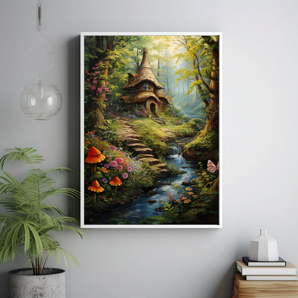 Enchanted Fairytale Forest Poster with Cozy Little Fairy - Whimsical Fairy Wall Art, Magical Forest Decor for Dreamy Interiors