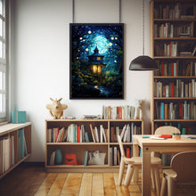 Fairy Tale Style Illustration: Enchanted Fairy Poster - Whimsical Wall Art with Small House in Green Tree Grove, Magical Forest Decor Suitable for All Ages