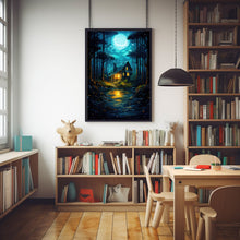 Fairy Tale Style Illustration: Enchanted Fairy Poster - Whimsical Wall Art with Small House in Green Tree Grove, Magical Forest Decor Suitable for All Ages