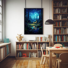 Enchanted Fairy Tale Poster - Whimsical Fairy Wall Art with Charming House in Green Tree Grove, Magical Forest Decor for All Ages