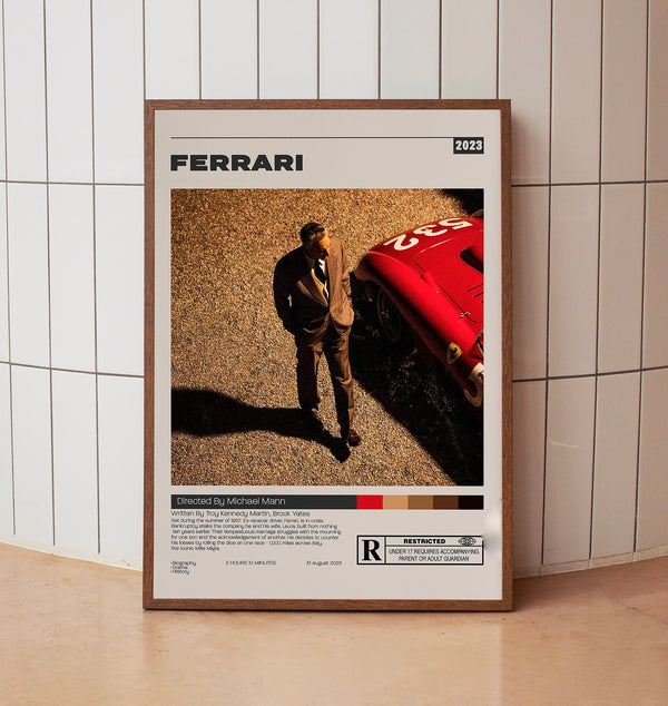Ferrari Poster, Michael Man, Minimalist Movie Poster, Vintage Retro Art