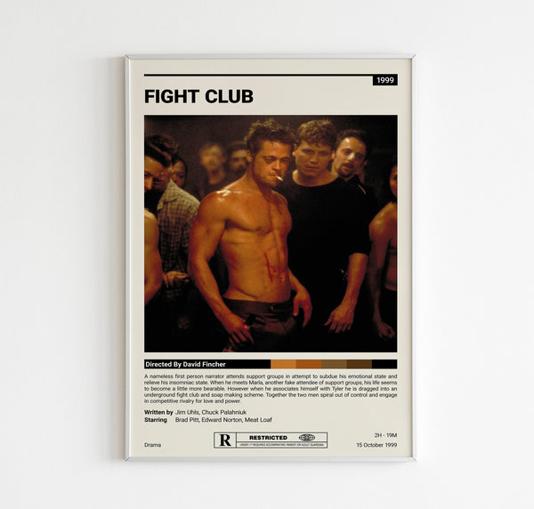 Fight Club Movie Poster  David Fincher Movie  Brad Pitt Poster  Vintage Retro Wall Art Print  Fight Club  Minimalist Movie Poster 1702602573
