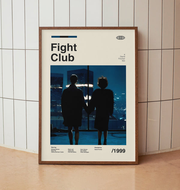 Fight Club Vintage Movie Poster - Brad Pitt Edward Norton -  Midcentury Minimalist Wall Art Print