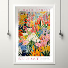 Flower Market Belfast Print, Retro Flower Market, Botanical Art, Yellow Flowers, Pink Peony, Orange Tulips, USA Art, England Art, Dandelion